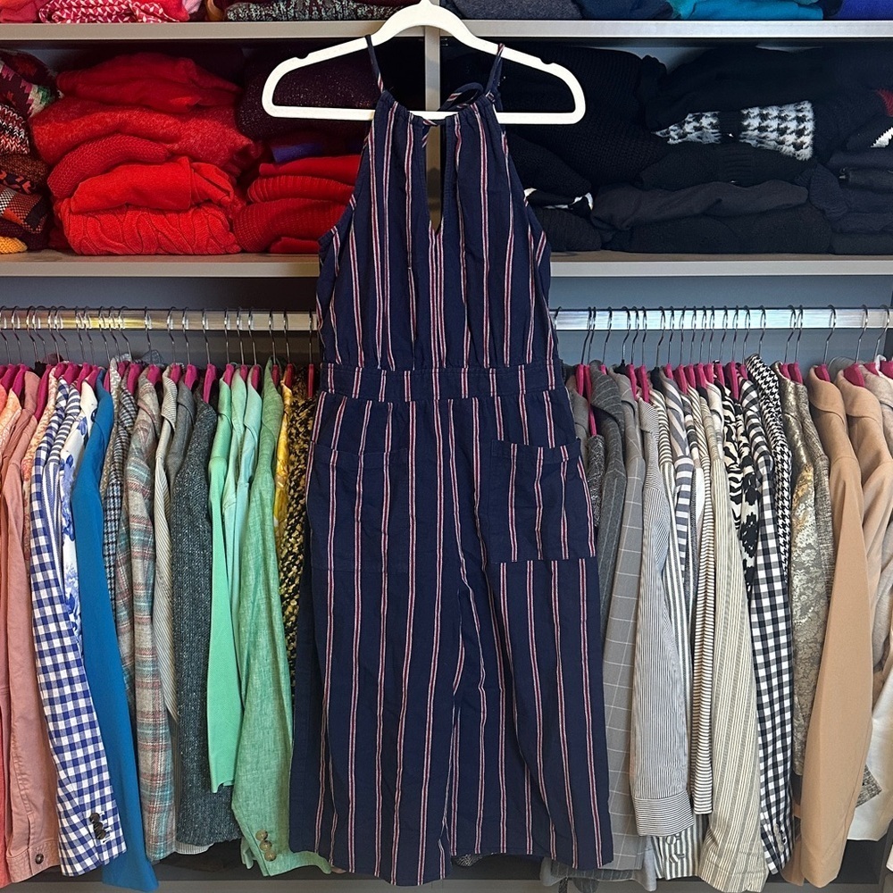 Universal Thread 100% cotton navy/red striped sleeveless cropped jumpsuit size S